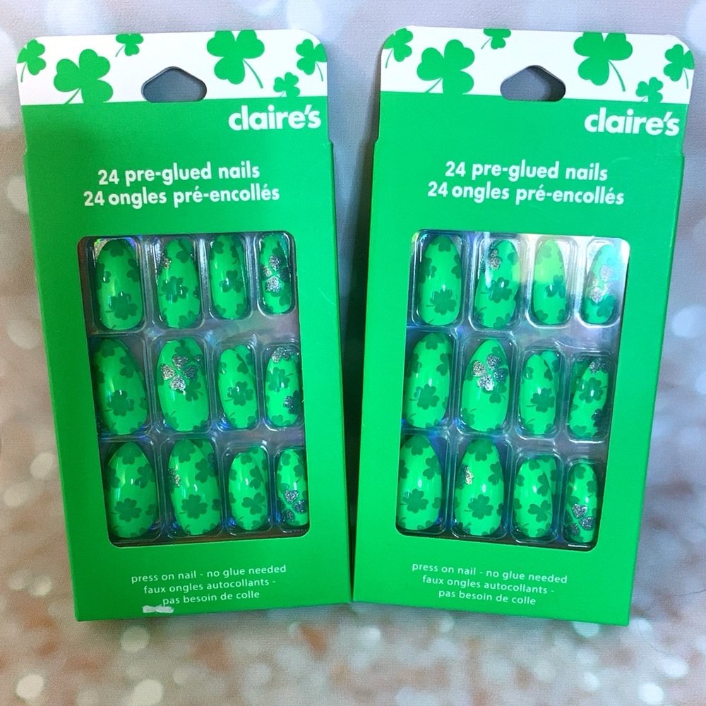 2 Sets Claires Shamrock St Patrick's Day Nails